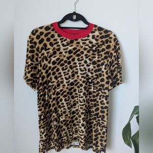 CENY Nordstom Leopard Print Red Trim T-shirt Women's size L